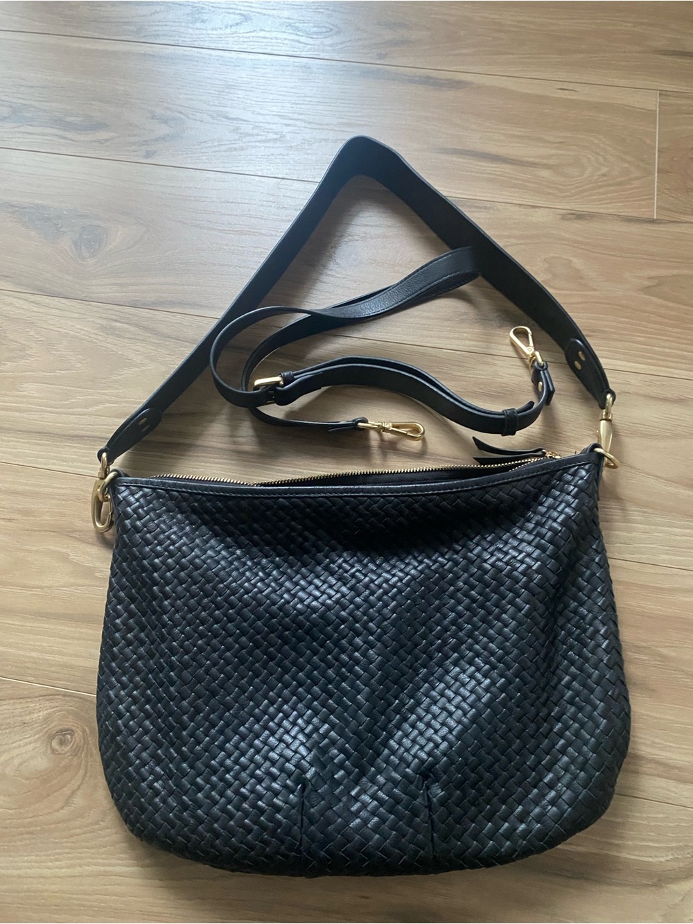 Quince Sloane Handwoven Shoulder Bag in Black with Gold Hardware - Picture 3 of 6